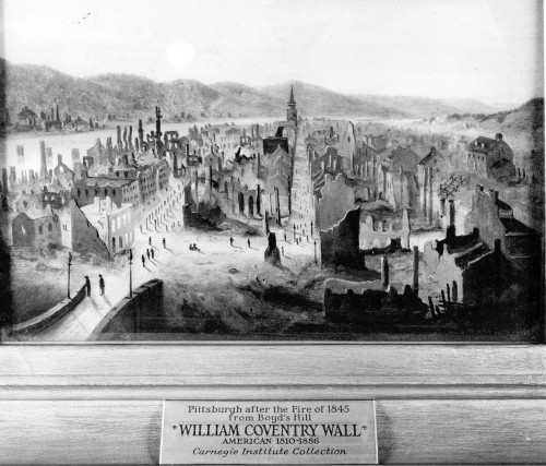 Looking Toward the Point After the Fire,  from a painting by William Coventry Wall. Pittsburgh Photographic Library, all rights reserved.